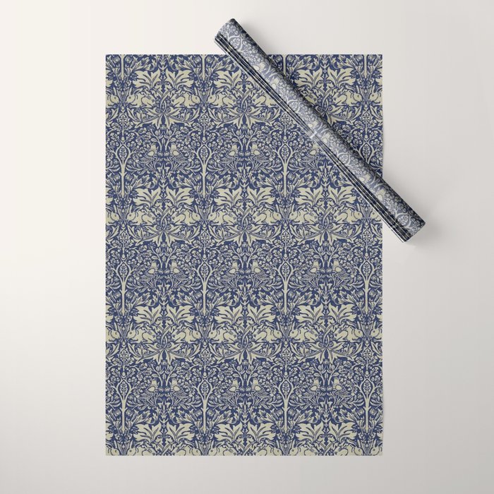 William Morris Brer Rabbit Indigo Blue Vintage Pattern Wrapping Paper Gallery Image 1