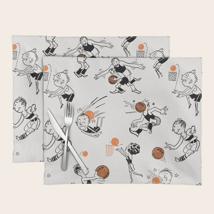 Basketball Fun Comic Illustration Pattern with Balls on Grey Background Placemat Gallery Image 1