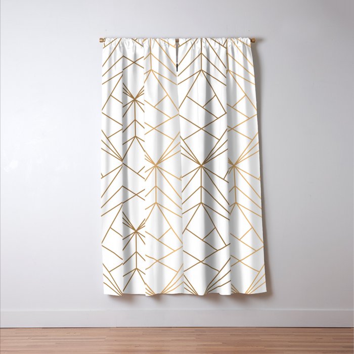 Geometric Gold Pattern With White Shimmer Window Curtain Gallery Image 3