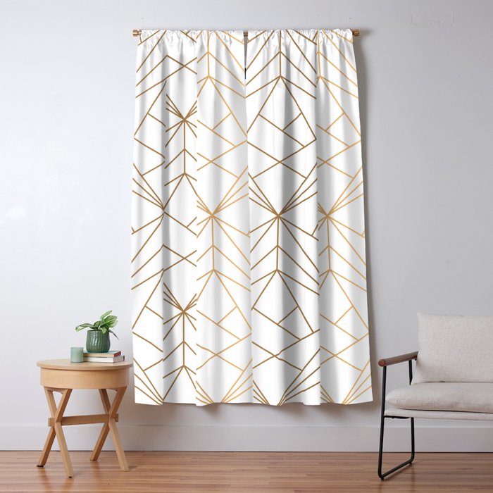 Geometric Gold Pattern With White Shimmer Window Curtain Gallery Image 5