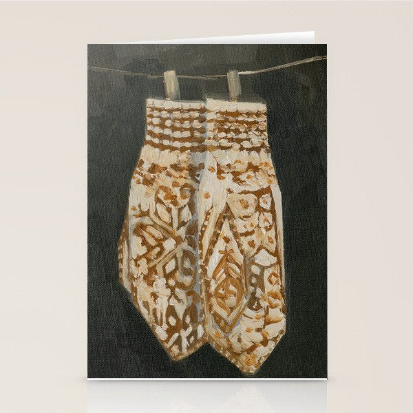Gold and Cream Knitted Selbu Mittens Stationery Card Gallery Image 2
