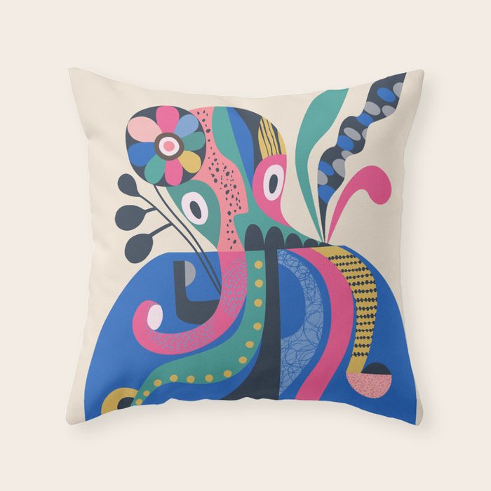 Miss Octopus Throw Pillow Gallery Image 1