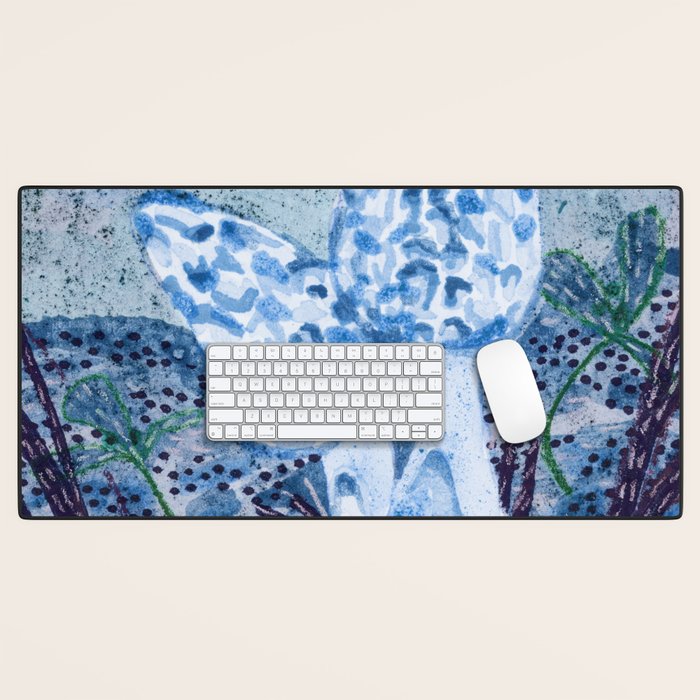 Little Morel Mushrooms in Blue Night Desk Mat Gallery Image 1