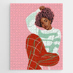 Un-Confine, Free Spirit Colorful People, Plaid Check Pattern Black Woman Afro, Tartar Fashion Eclectic Bohemian, Hep Chic Illustration Painting Jigsaw Puzzle Gallery Image 1
