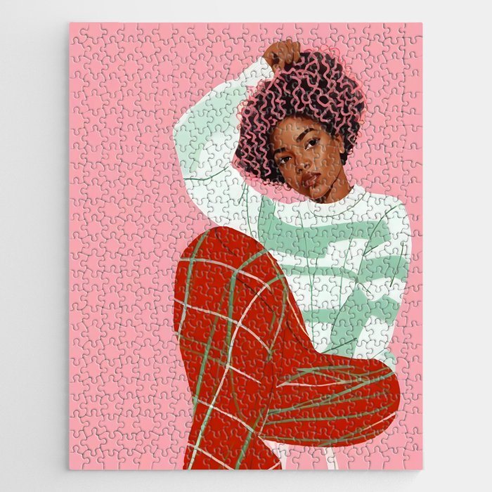 Un-Confine, Free Spirit Colorful People, Plaid Check Pattern Black Woman Afro, Tartar Fashion Eclectic Bohemian, Hep Chic Illustration Painting Jigsaw Puzzle Gallery Image 1