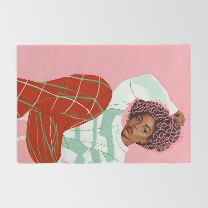 Un-Confine, Free Spirit Colorful People, Plaid Check Pattern Black Woman Afro, Tartar Fashion Eclectic Bohemian, Hep Chic Illustration Painting Rug Gallery Image 2