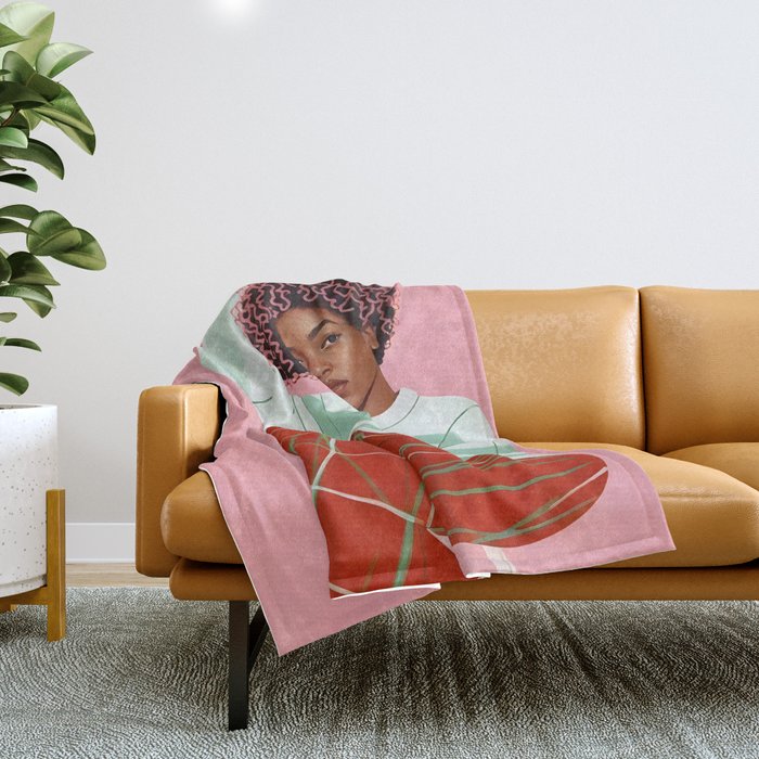Un-Confine, Free Spirit Colorful People, Plaid Check Pattern Black Woman Afro, Tartar Fashion Eclectic Bohemian, Hep Chic Illustration Painting Throw Blanket Gallery Image 1