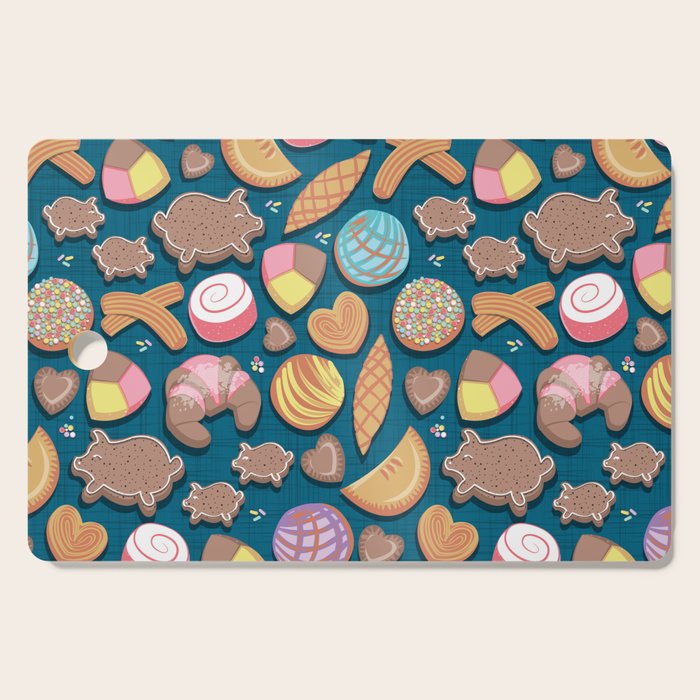 Mexican Sweet Bakery Frenzy // turquoise background // pastel colors pan dulce Cutting Board Gallery Image 1
