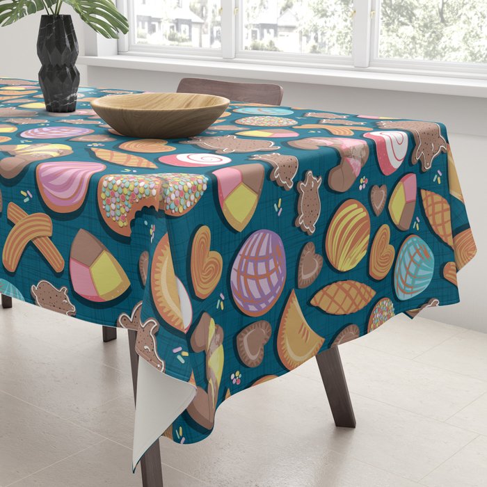 Mexican Sweet Bakery Frenzy // turquoise background // pastel colors pan dulce Tablecloth Gallery Image 3