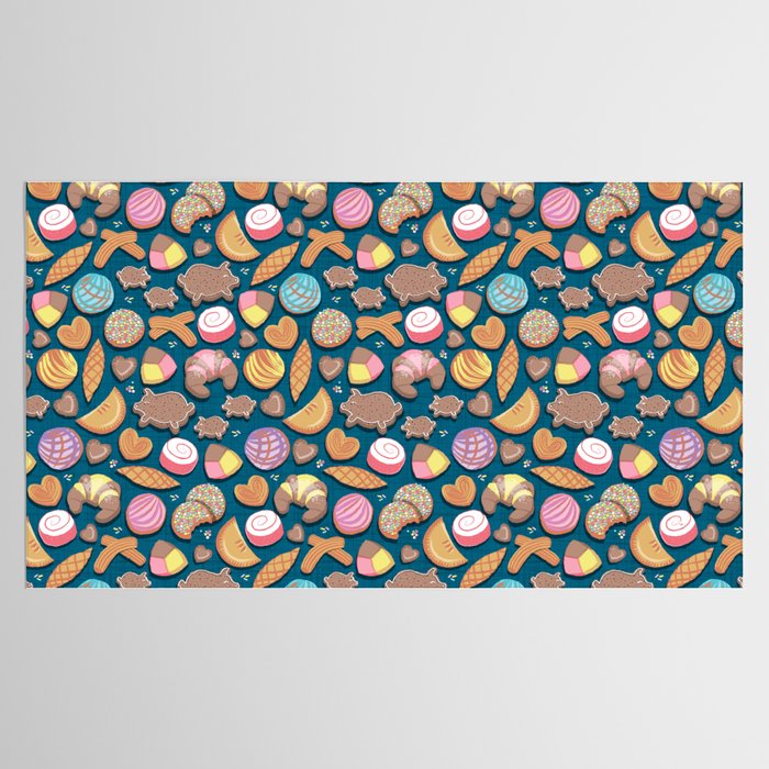 Mexican Sweet Bakery Frenzy // turquoise background // pastel colors pan dulce Tablecloth Gallery Image 2