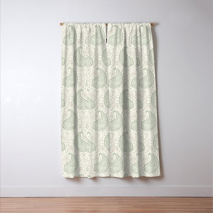 Block Print Paisley - sage and light taupe Window Curtain Gallery Image 3