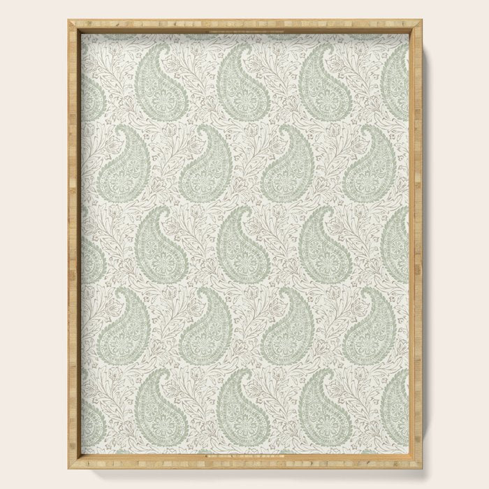 Block Print Paisley - sage and light taupe Serving Tray Gallery Image 1