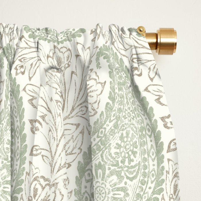 Block Print Paisley - sage and light taupe Window Curtain Gallery Image 2