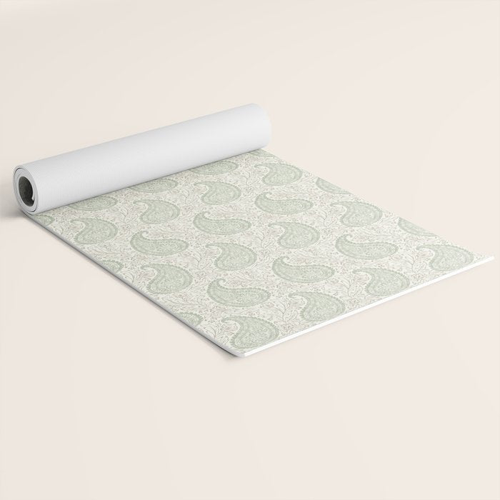 Block Print Paisley - sage and light taupe Yoga Mat Gallery Image 2