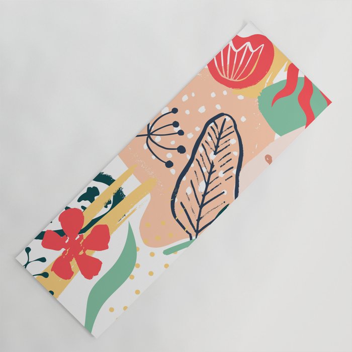 Summer Floral Prints, Abstract, Red and Green, Colourful Prints. Yoga Mat Gallery Image 1