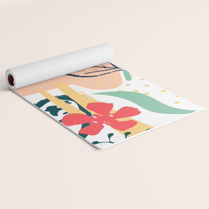 Summer Floral Prints, Abstract, Red and Green, Colourful Prints. Yoga Mat Gallery Image 2