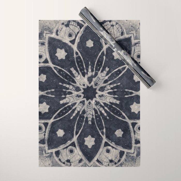 Mandala, Flower, Indigo Blue, Boho Art Wrapping Paper Gallery Image 1
