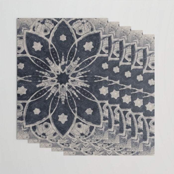 Mandala, Flower, Indigo Blue, Boho Art Wrapping Paper Gallery Image 3