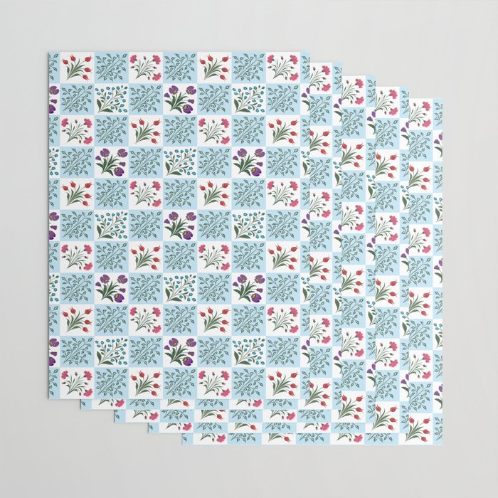 Turkish Ebru - Checkered Flowers Wrapping Paper Gallery Image 3