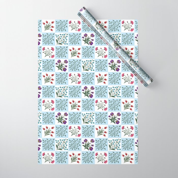 Turkish Ebru - Checkered Flowers Wrapping Paper Gallery Image 1