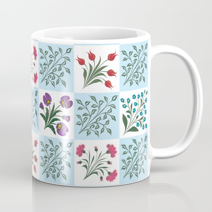 Turkish Ebru - Checkered Flowers Coffee Mug Gallery Image 1