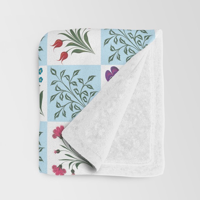 Turkish Ebru - Checkered Flowers Throw Blanket Gallery Image 3