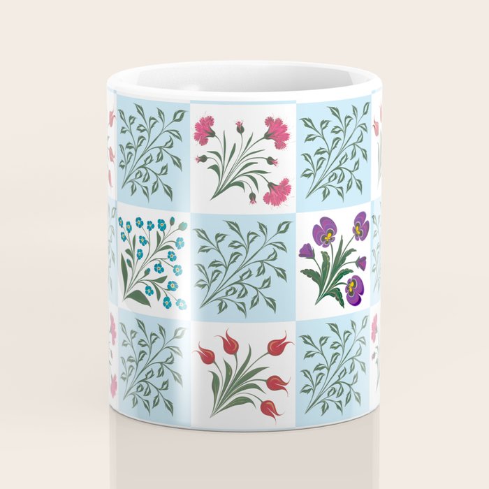 Turkish Ebru - Checkered Flowers Coffee Mug Gallery Image 4