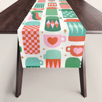 Retro Christmas Thermoses Red Pink and Green on White Table Runner Gallery Image 1