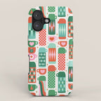 Retro Christmas Thermoses Red Pink and Green on White iPhone Case Gallery Image 1