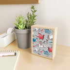 Origami dragon friends // linen texture background blue red grey and taupe fantastic creatures Mini Art Print Gallery Image 2