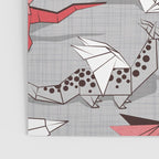 Origami dragon friends // linen texture background blue red grey and taupe fantastic creatures Poster Gallery Image 3