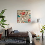 Origami dragon friends // linen texture background blue red grey and taupe fantastic creatures Wood Wall Art Gallery Image 2