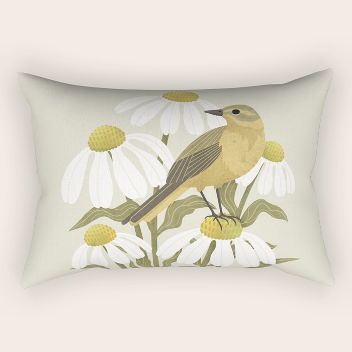 Yellow Wagtail on White Coneflowers  Rectangular Pillow Gallery Image 2