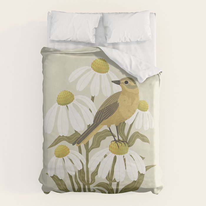 Yellow Wagtail on White Coneflowers  Duvet Cover Gallery Image 6
