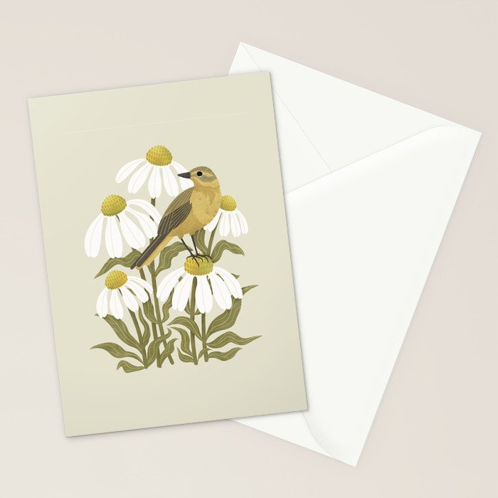 Yellow Wagtail on White Coneflowers  Stationery Card Gallery Image 2