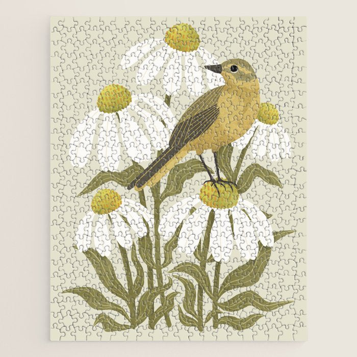 Yellow Wagtail on White Coneflowers  Jigsaw Puzzle Gallery Image 1