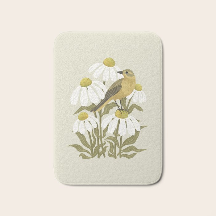 Yellow Wagtail on White Coneflowers  Bath Mat Gallery Image 1