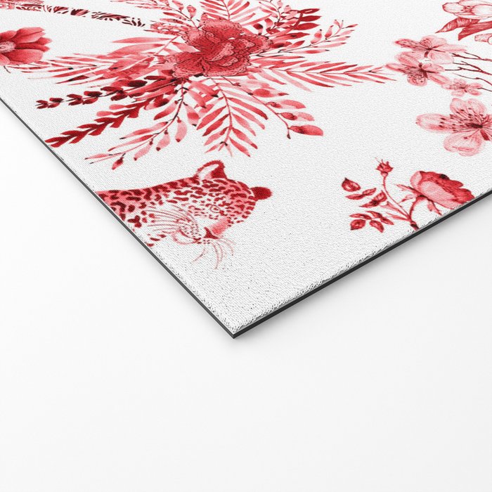 Chinoiserie Monkey Jungle Botanical Red Toile de Jouy Art Welcome Mat Gallery Image 2