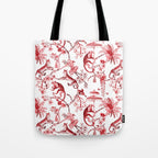 Chinoiserie Monkey Jungle Botanical Red Toile de Jouy Art Tote Bag Gallery Image 1