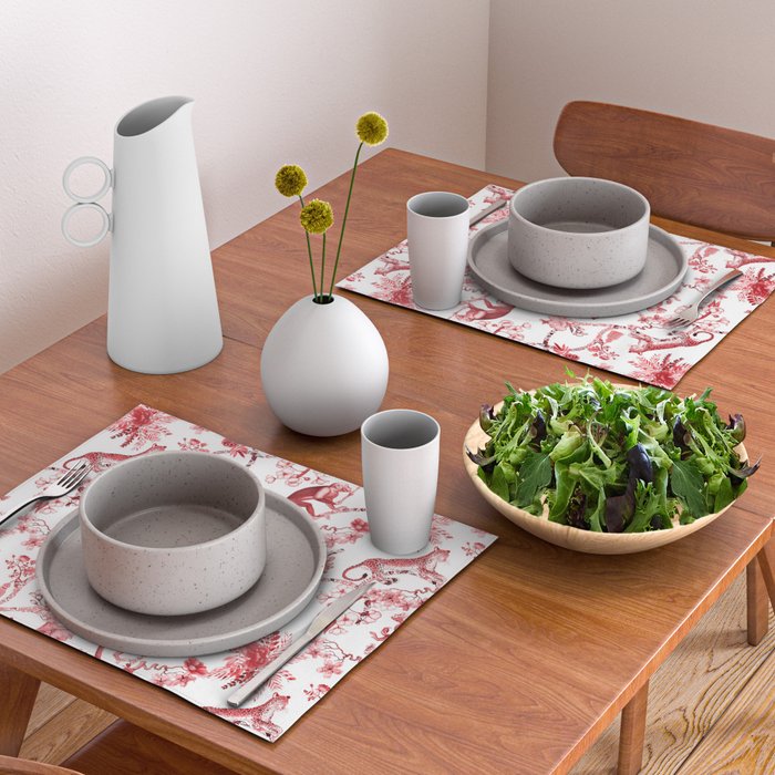 Chinoiserie Monkey Jungle Botanical Red Toile de Jouy Art Placemat Gallery Image 2