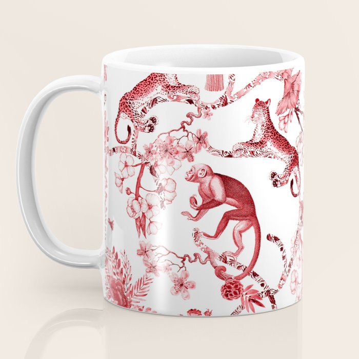 Chinoiserie Monkey Jungle Botanical Red Toile de Jouy Art Coffee Mug Gallery Image 3