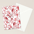 Chinoiserie Monkey Jungle Botanical Red Toile de Jouy Art Stationery Card Gallery Image 2