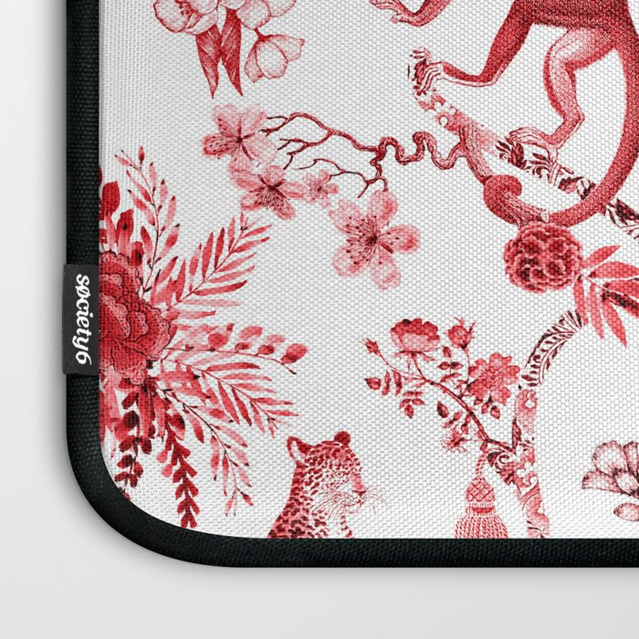 Chinoiserie Monkey Jungle Botanical Red Toile de Jouy Art Laptop Sleeve Gallery Image 3
