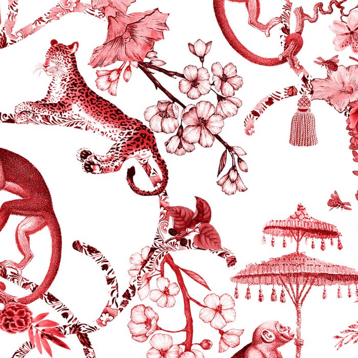 Chinoiserie Monkey Jungle Botanical Red Toile de Jouy Art Coffee Mug Gallery Image 2