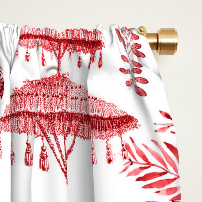 Chinoiserie Monkey Jungle Botanical Red Toile de Jouy Art Window Curtain Gallery Image 2