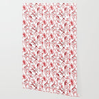 Chinoiserie Monkey Jungle Botanical Red Toile de Jouy Art Wallpaper Gallery Image 2