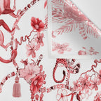 Chinoiserie Monkey Jungle Botanical Red Toile de Jouy Art Wall Tapestry Gallery Image 3