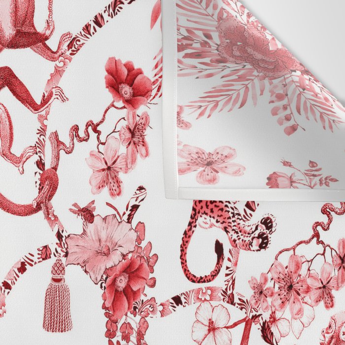 Chinoiserie Monkey Jungle Botanical Red Toile de Jouy Art Wall Tapestry Gallery Image 3