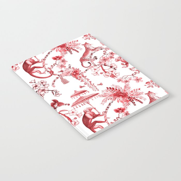 Chinoiserie Monkey Jungle Botanical Red Toile de Jouy Art Notebook Gallery Image 2