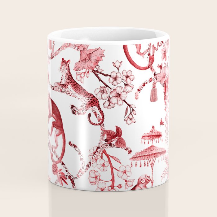 Chinoiserie Monkey Jungle Botanical Red Toile de Jouy Art Coffee Mug Gallery Image 4